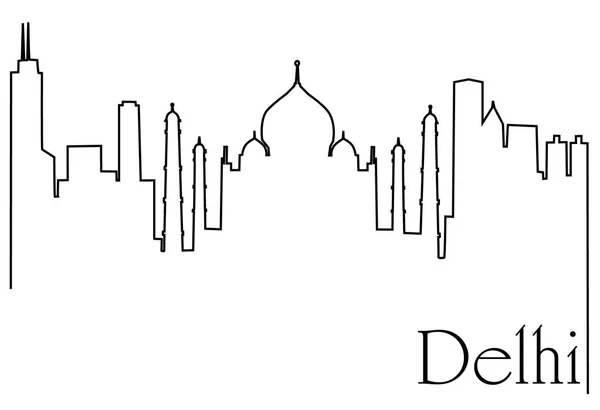 Delhi Cidade Uma Linha Desenho Abstrato Fundo Com Metrópole Cityscape —  Vetores de Stock