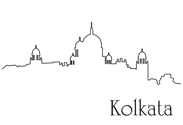 Kolkata Miasto Jedna Linia Rysunek Streszczenie Tło Gród Metropolia — Wektor stockowy