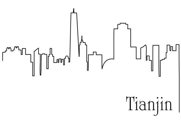 Tianjin Cidade Uma Linha Desenho Abstrato Fundo Com Metrópole Cityscape —  Vetores de Stock