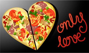 Valentine pizza şeklinde kalp ile arka plan seviyorum