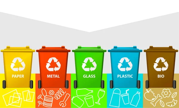 Waste Segregation Background Recycle Bins — Stock Vector