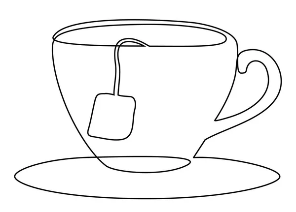 Tea Set One Line Drawing Concept — Stock Vector