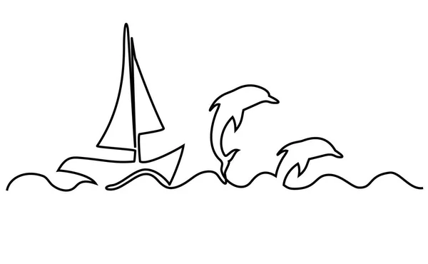 Zeilboot Een Lijntekening — Stockvector