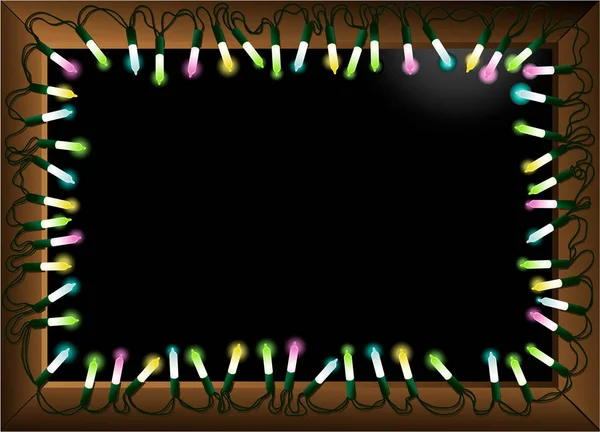 Kerstverlichting Bord Vakantie Frame — Stockvector