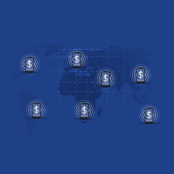 Concept mondial de systèmes de paiement mobile en ligne, transactions, connexions et réseaux mondiaux — Image vectorielle