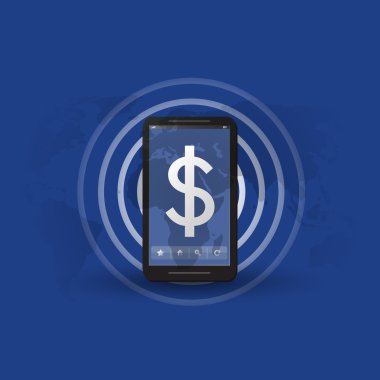 Online Payment or Earnings Concept, Message Indicator with Dollar Sign Appearing in the Screen of a Mobile Device clipart