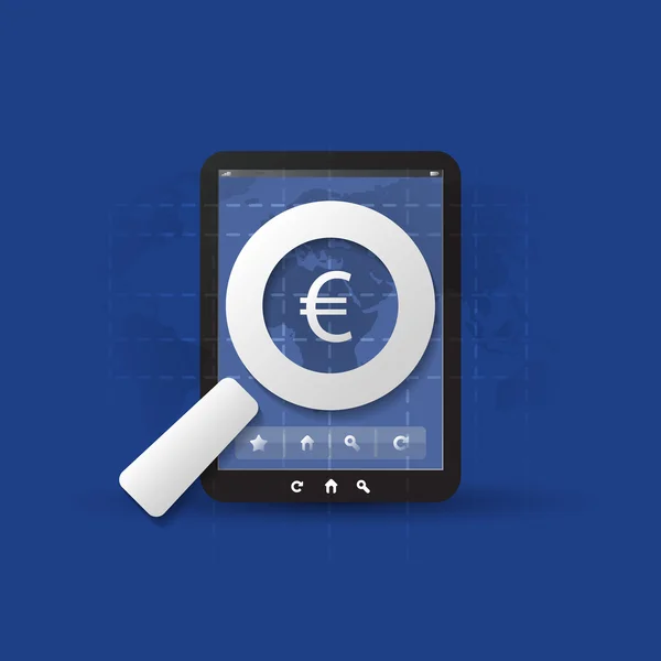 Бізнес-аналіз, аудит або фінансової статистики, платежі або гроші зробити концепції з знак євро і планшетних ПК — стоковий вектор