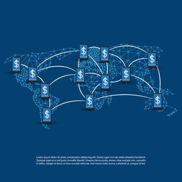 Global Online Payment Systems, Mobile Banking Concept, Operazioni, Connessioni e Reti in tutto il mondo, Progettazione vettoriale — Vettoriale Stock