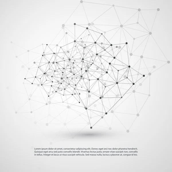 Computação em nuvem de estilo mínimo moderno preto e branco, estrutura de redes, design de conceito de telecomunicações, conexões de rede, wireframe geométrico transparente — Vetor de Stock