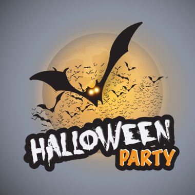 Halloween Parti kartı şablonu - parlayan gözlerle yarasalar uçan - vektör çizim