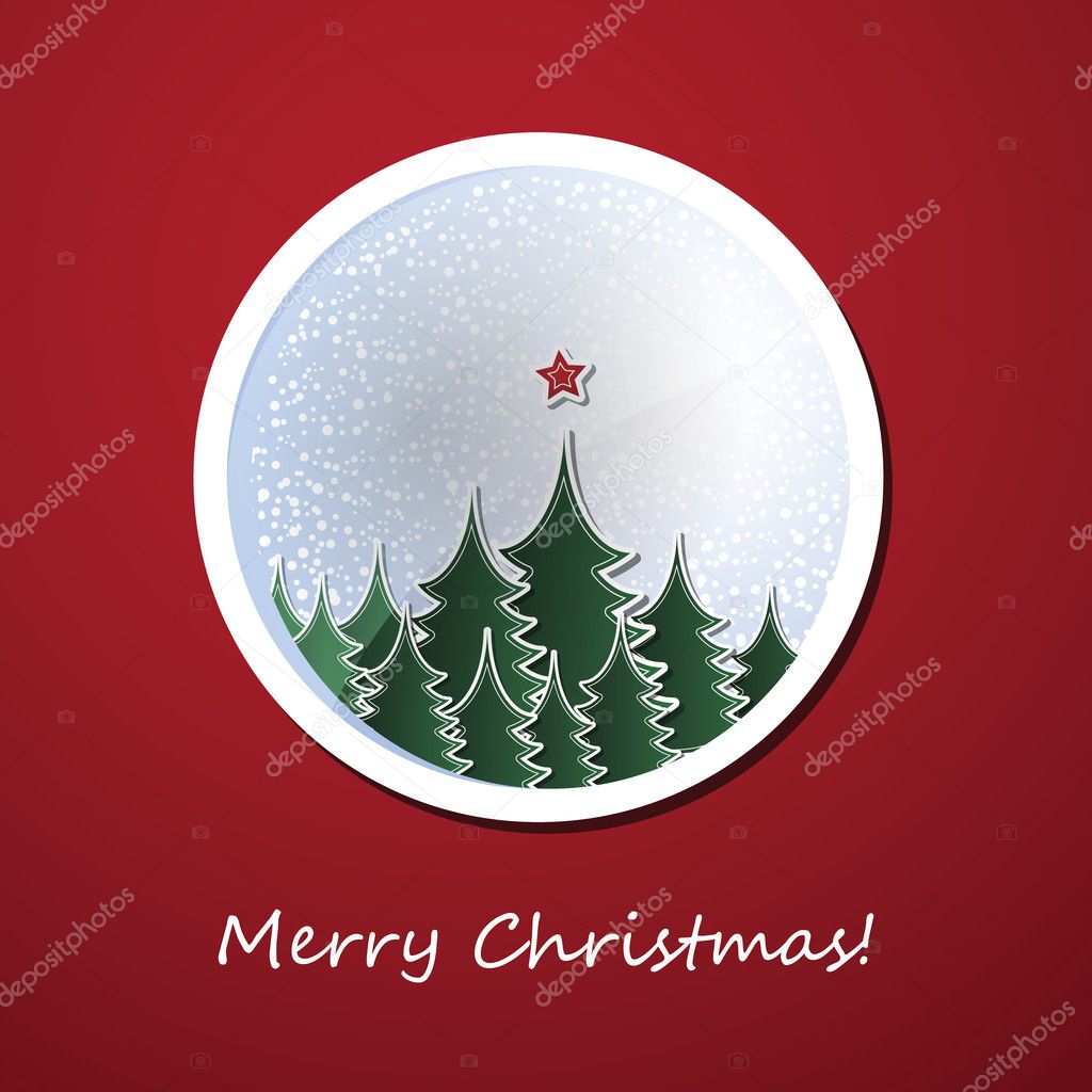 クリスマス チラシまたはフォレストおよび赤い背景のクリスマス ツリーのカバー デザイン ストックベクター C Bagotaj