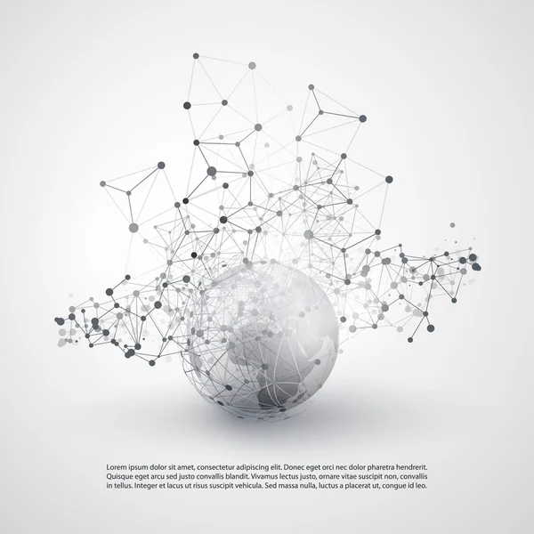 Blanco y negro Moderno Estilo Mínimo Cloud Computing, Estructura de Redes, Diseño de Conceptos de Telecomunicaciones, Conexiones de Red, Wireframe Geométrico Transparente — Vector de stock