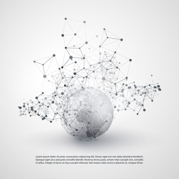 Black and White Modern Minimal Style Cloud Computing, Networks Structure, Telecommunications Concept Design, Network Connections, Transparent Geometric Wireframe 