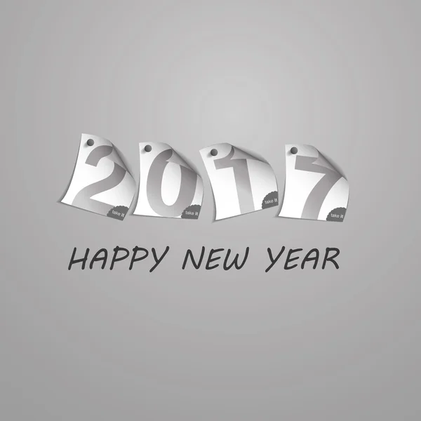Best Wishes - Abstract Silver Grey New Year Card Template Design with Numerals Printed on Curled Pinned Note Paper - Greeting Card for Year 2017 — Stock Vector