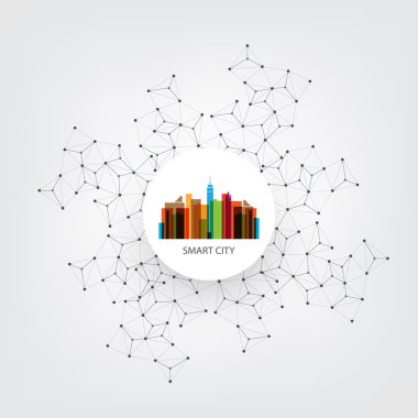 Renkli akıllı şehir tasarım kavramı - dijital ağ bağlantıları, teknolojik altyapı