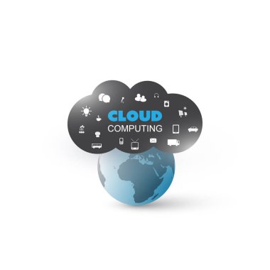 Cloud computing, ağ, geleceğin teknolojisi kavramı arka plan, yaratıcı tasarım şablonu ile kutsal kiþilerin resmi - illüstrasyon düzenlenebilir vektör formatında çok, Iiot,