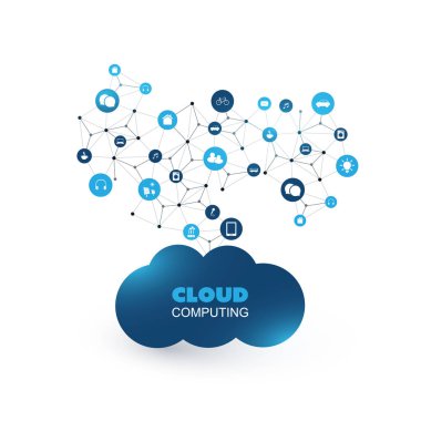 Cloud computing, ağ, geleceğin teknolojisi kavramı arka plan, yaratıcı tasarım şablonu - illüstrasyon düzenlenebilir vektör formatında çok, Iiot,