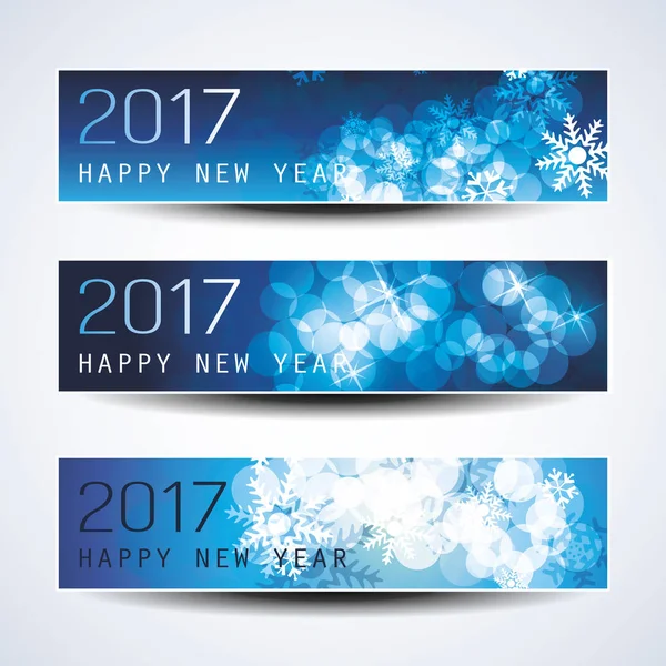 Uppsättning av blå glittrande horisontella jul, nyår Banners - 2017 — Stock vektor