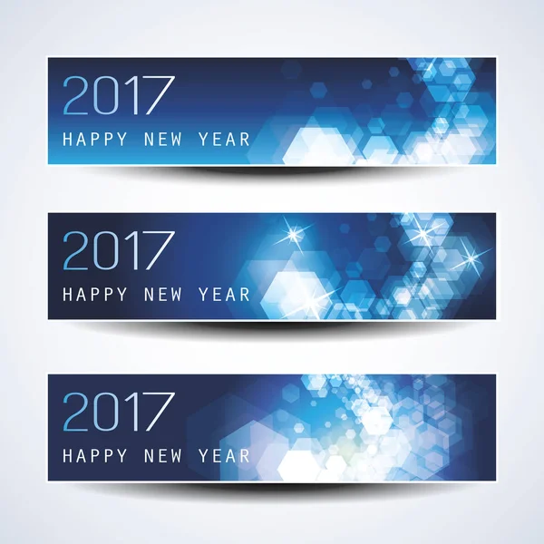 Set of Blue Sparkling Horizontal Christmas, New Year Banners - 2017 — Stock Vector