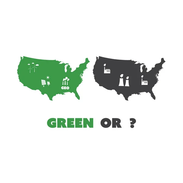 Vert ou ? - De quelle façon les États-Unis choisiront - Eco Vector Concept Design — Image vectorielle