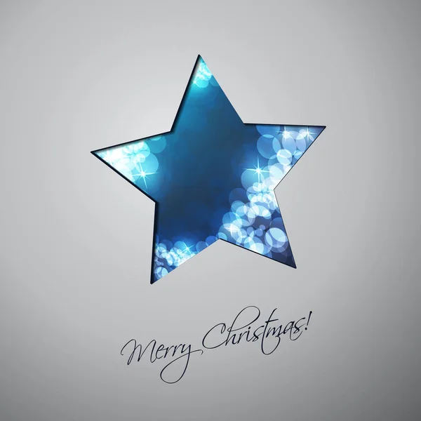 Style moderne coloré Joyeuses fêtes, Joyeux voeux de Noël ou conception de carte-cadeau avec étiquette écrite à la main, Blue Sparkling Star en forme de motif flou — Image vectorielle