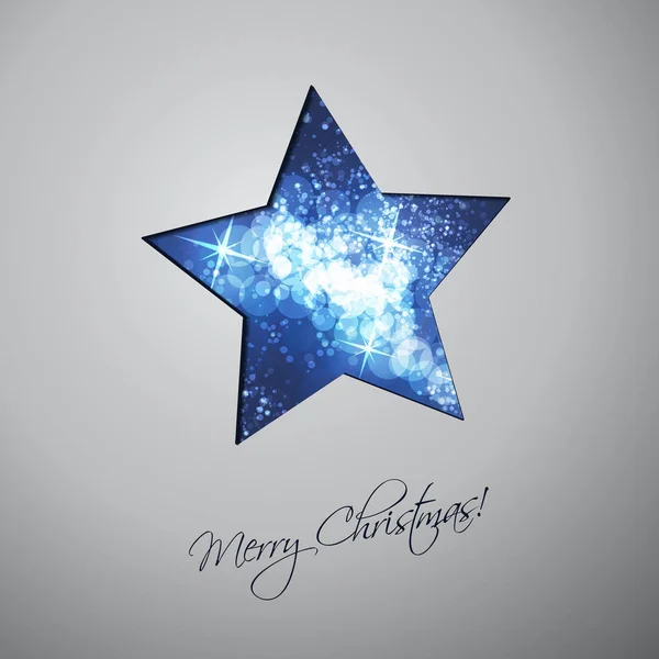 Style moderne coloré Joyeuses fêtes, Joyeux voeux de Noël ou conception de carte-cadeau avec étiquette écrite à la main, Blue Sparkling Star en forme de motif flou — Image vectorielle