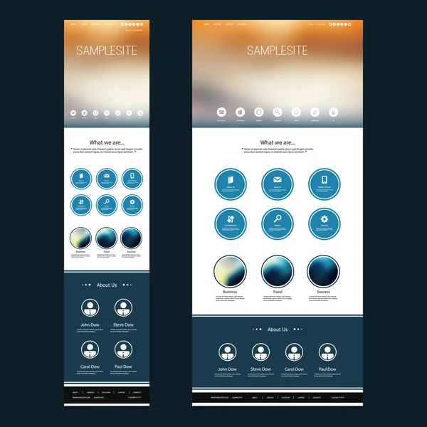 Modèle de site Web sensible d'une page avec un arrière-plan flou - Sunset Header Design - Version de bureau et mobile — Image vectorielle