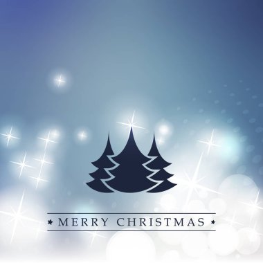 Merry Christmas - ağaç siluet üzerinde parlak parlak mavi ve Beyaz Modern tarzı mutlu tatil tebrik kartı arka plan bulanık