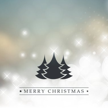 Renkli Modern tarzı mutlu tatiller, neşeli Noel tebrik kartı etiketi, bir köpüklü üzerinde Noel ağacı arka plan bulanık