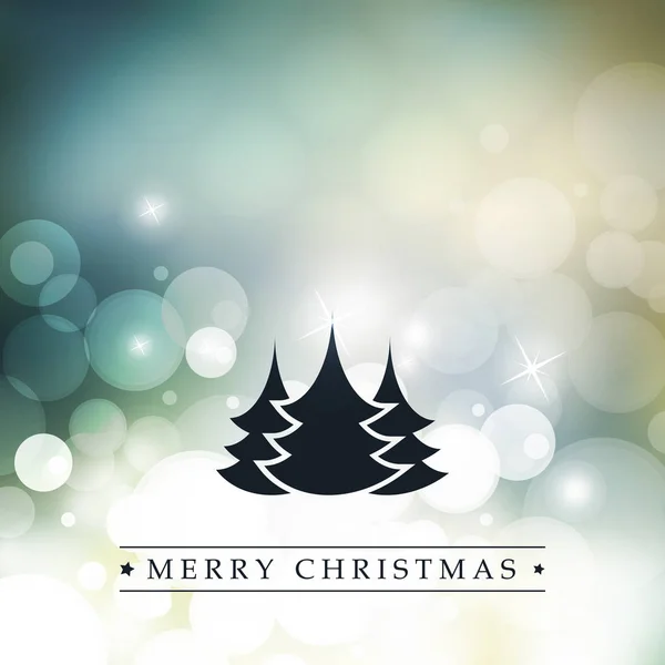 カラフルなモダンなスタイルの幸せな休日、ラベルとメリー クリスマス グリーティング カード、クリスマス ツリーに輝く背景がぼやけ — ストックベクタ