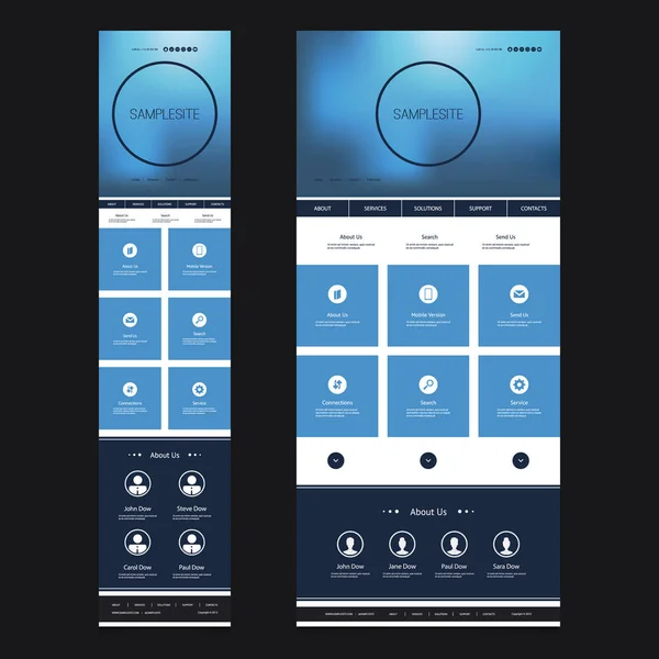 Modèle de site Web sensible d'une page avec un arrière-plan flou - Version de bureau et mobile — Image vectorielle