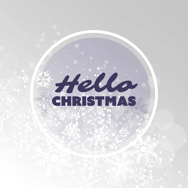 Hola Navidad - Felices Fiestas Tarjeta de felicitación con etiqueta en un fondo borroso brillante — Vector de stock