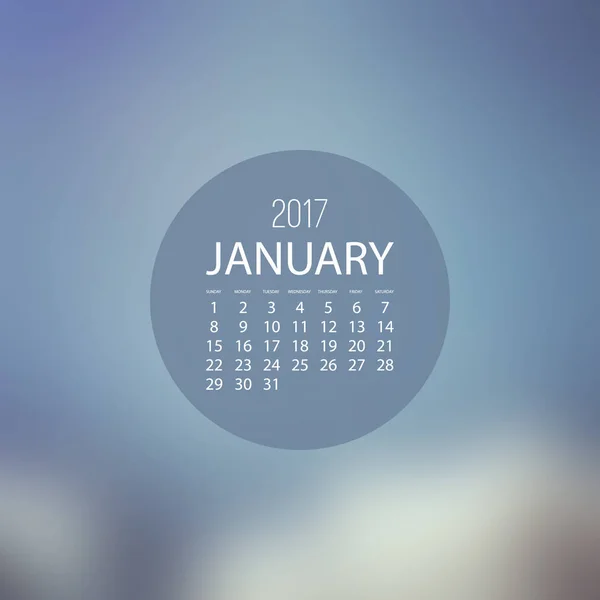 Месячный календарь 2017, Январь — стоковый вектор