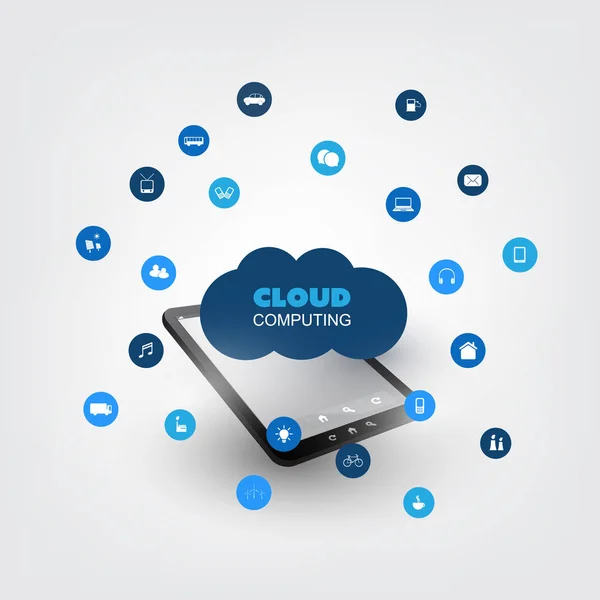 Cloud Computing Design Concept met pictogrammen - digitale netwerkverbindingen, technische achtergrond — Stockvector
