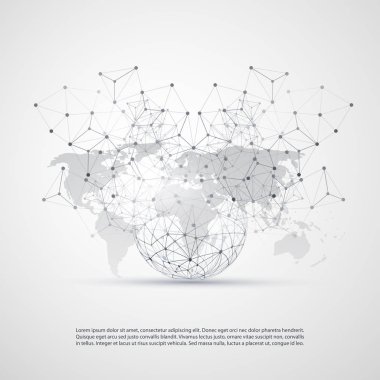 Cloud Computing and Networks Concept with World Map - Global Digital Network Connections, Technology Background, Creative Design Template with Transparent Geometric Grey Wire Mesh  clipart