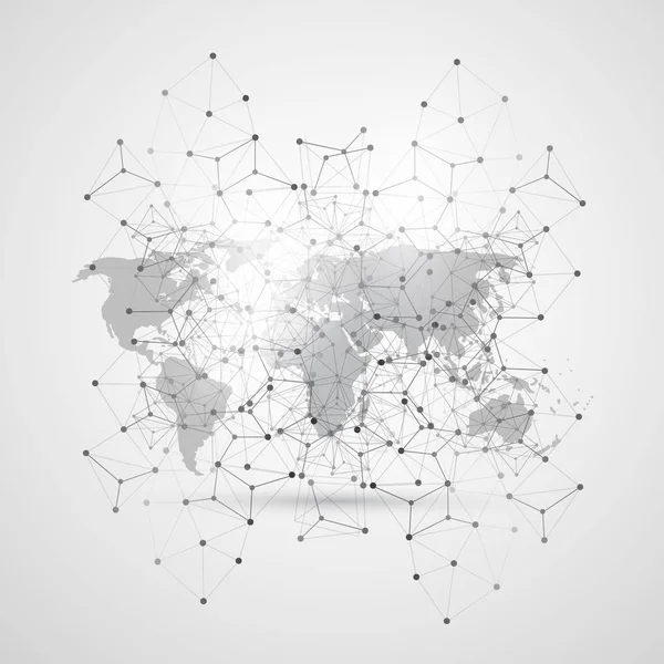 추상 클라우드 컴퓨팅 및 네트워크 연결 개념 디자인 세계 지도와 투명 한 형상 메쉬 — 스톡 벡터