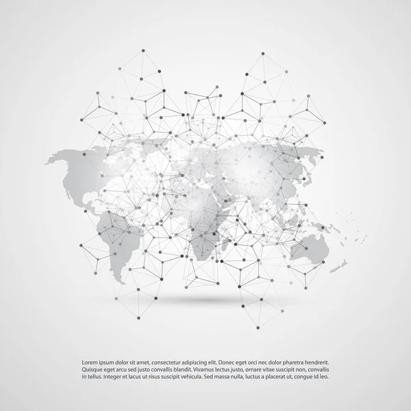 Abstract Cloud Computing and Network Connections Concept Design com malha geométrica transparente e mapa do mundo — Vetor de Stock