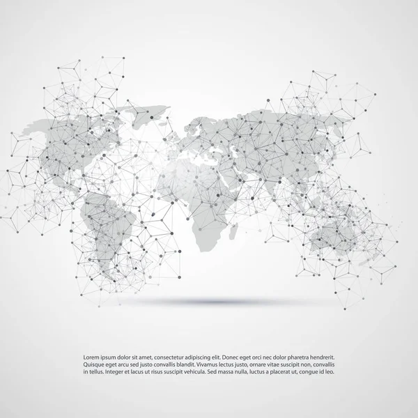 Abstrak Cloud Computing and Network Connections Concept Design with Transparent Geometric Mesh and World Map - Stok Vektor