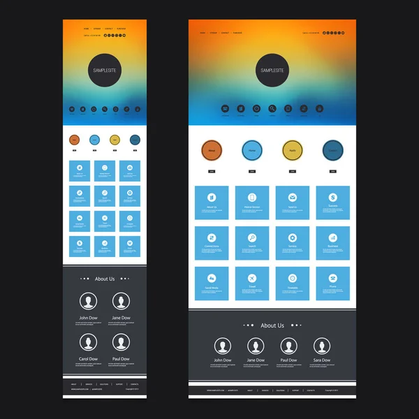 Kit de gabarit de site Web sensible d'une page avec fond flou - Sunset Sky Header Design - Version de bureau et mobile — Image vectorielle
