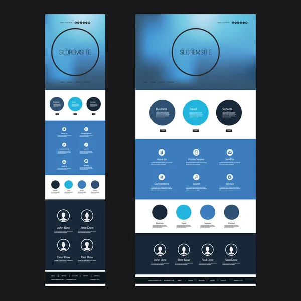 Plantilla sensible del sitio web de una página con fondo borroso - Escritorio y versión móvil — Archivo Imágenes Vectoriales
