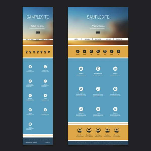 Modèle de site Web sensible d'une page avec un arrière-plan flou - Sunset Sky Header Design - Version de bureau et mobile — Image vectorielle