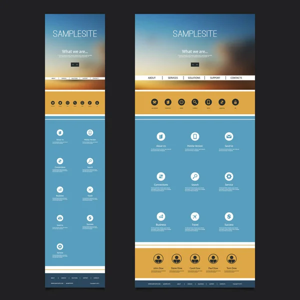 Responzivní web stránky jedna šablona s rozmazané pozadí - slunce nebe hlavičky Design - Desktop a mobilní verzí — Stockový vektor