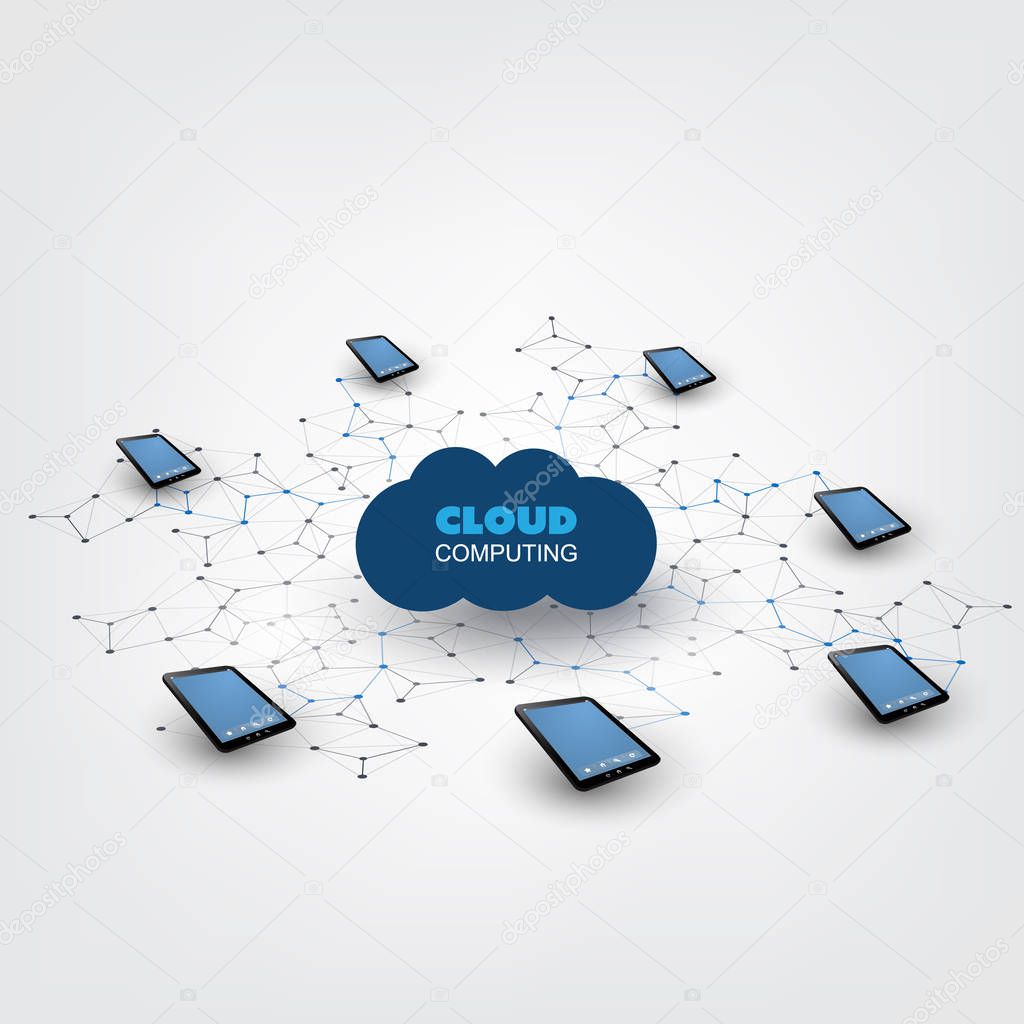 Cloud Computing Design Concept with Icons - Digital Network Connections, Technology Background