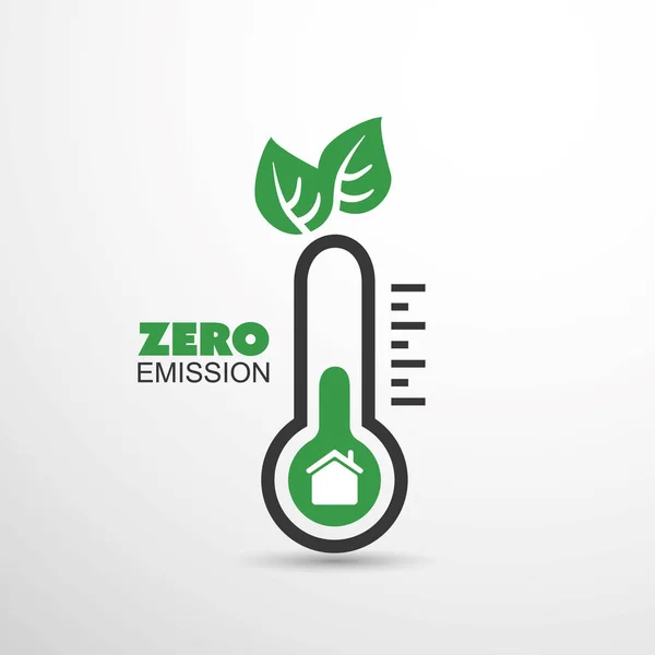 Emissão Zero - Aquecimento Global, Problemas Ecológicos e Soluções - Design de Ícone Termômetro — Vetor de Stock