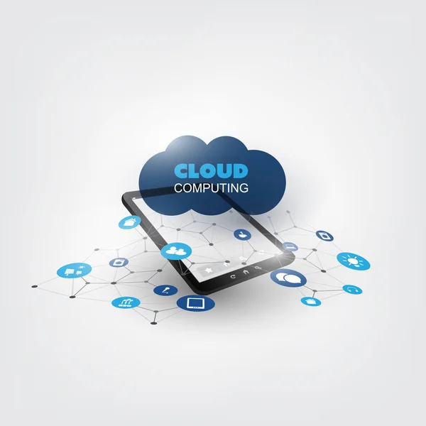 Cloud Computing simgeler - dijital ağ bağlantıları, teknolojik altyapı ile tasarım konsepti — Stok Vektör