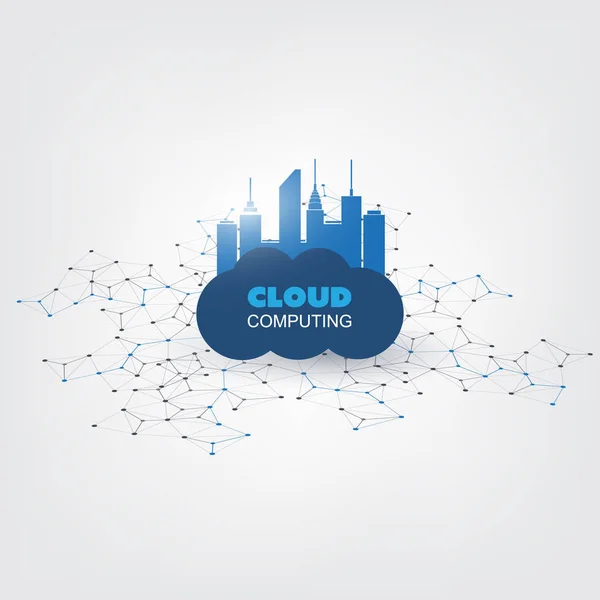 Cloud Computing tasarım kavramı - dijital ağ bağlantıları, teknolojik altyapı — Stok Vektör