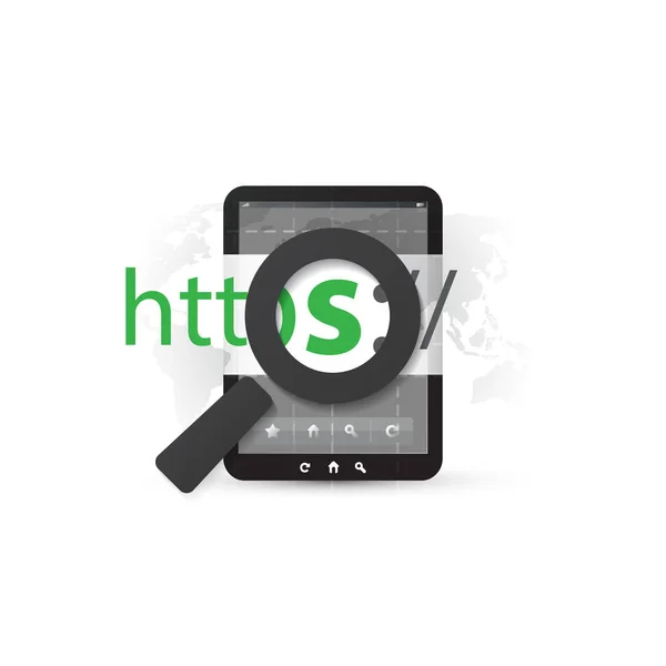 HTTPS protokoll - Biztonságos böngészés mobil számítógép — Stock Vector
