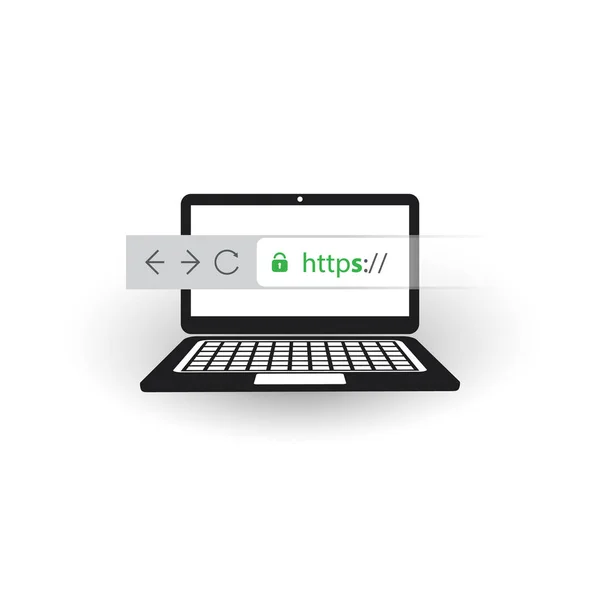 HTTPS प्रोटोकॉल सुरक्षित और सुरक्षित नेटवर्किंग, मोबाइल कंप्यूटर पर ब्राउज़िंग — स्टॉक वेक्टर