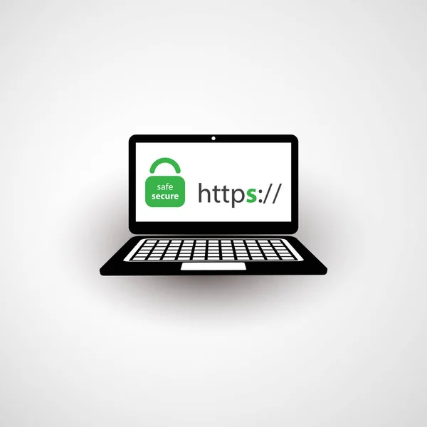 Protocole HTTPS - Navigation sûre et sécurisée sur un ordinateur mobile — Image vectorielle