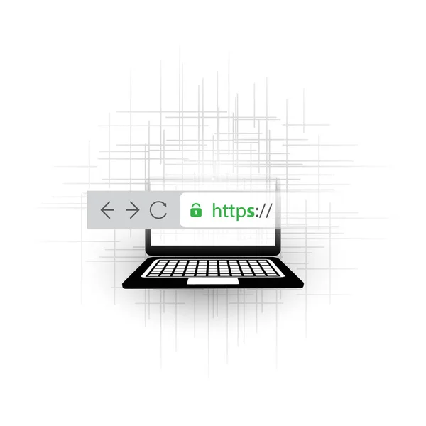 Πρωτόκολλο HTTPS. Ασφαλή δίκτυα, ασφαλής περιήγηση σε φορητό υπολογιστή — Διανυσματικό Αρχείο